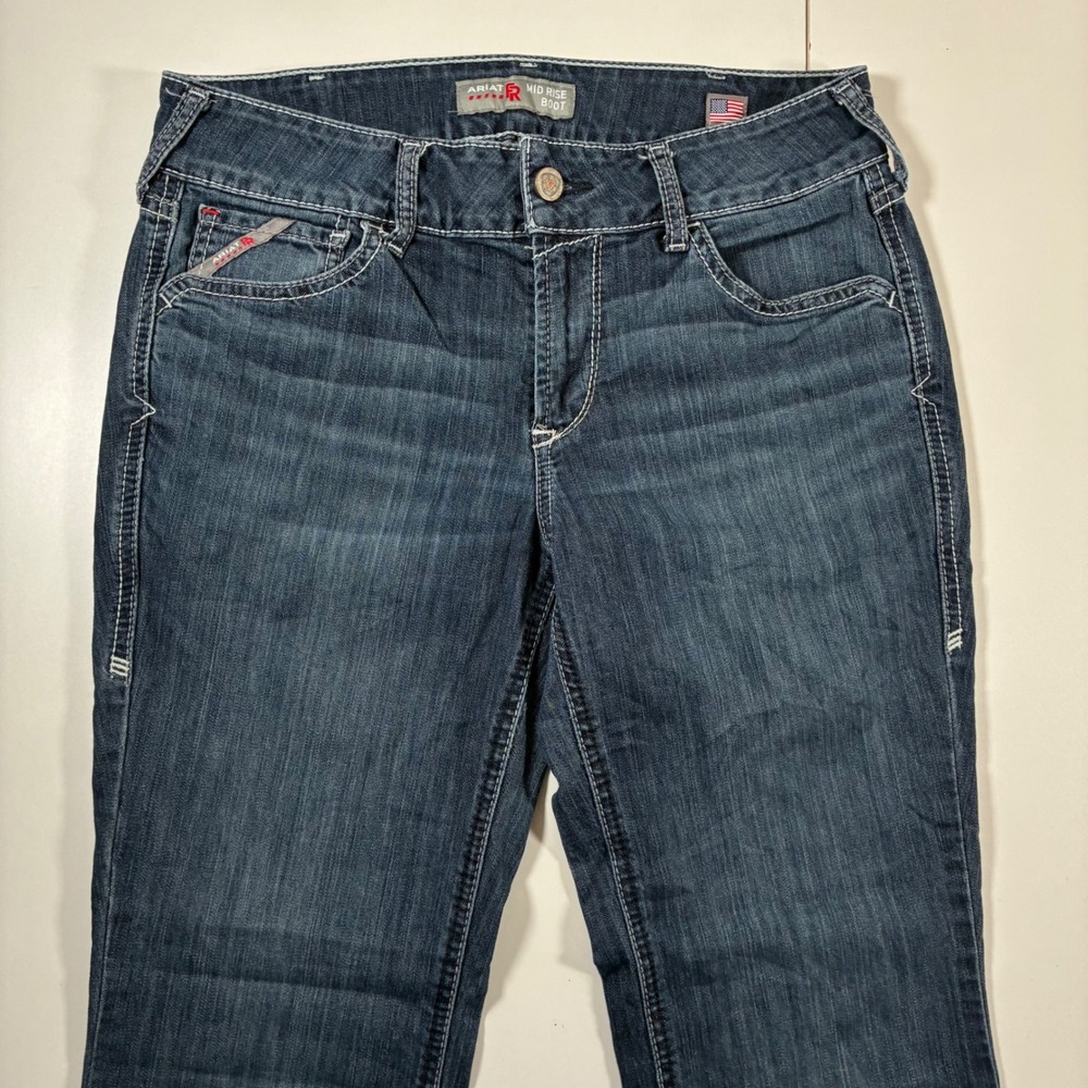 Ariat FR Mid Rise Boot Cut Jeans 32x31 Womens Work Pant Dark Wash (Tag 30R)